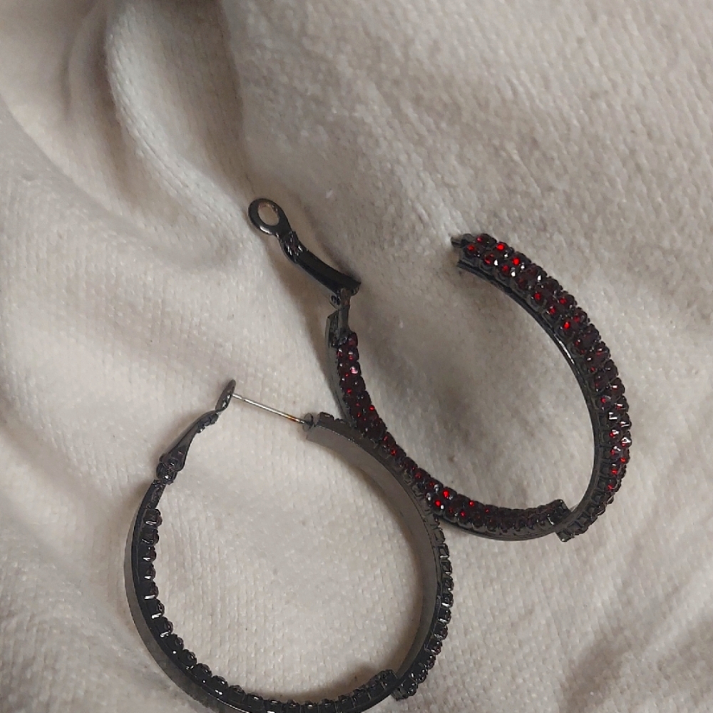 Elegant Red Crystal Hoop Earrings